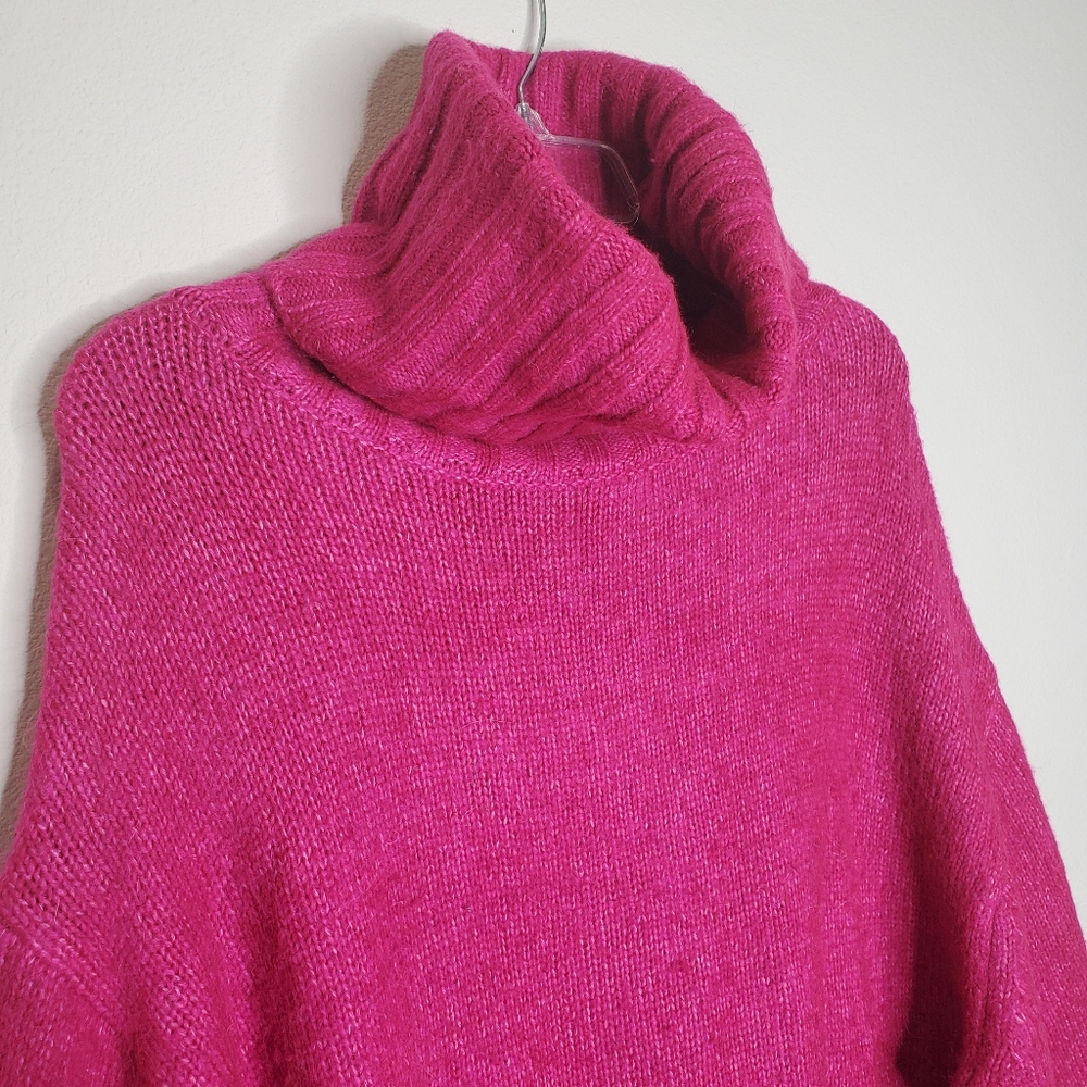 Zara Pink Oversized Ribbed Faux Fur Turtleneck Alpaca Knit Sweater - Picture 6 of 11